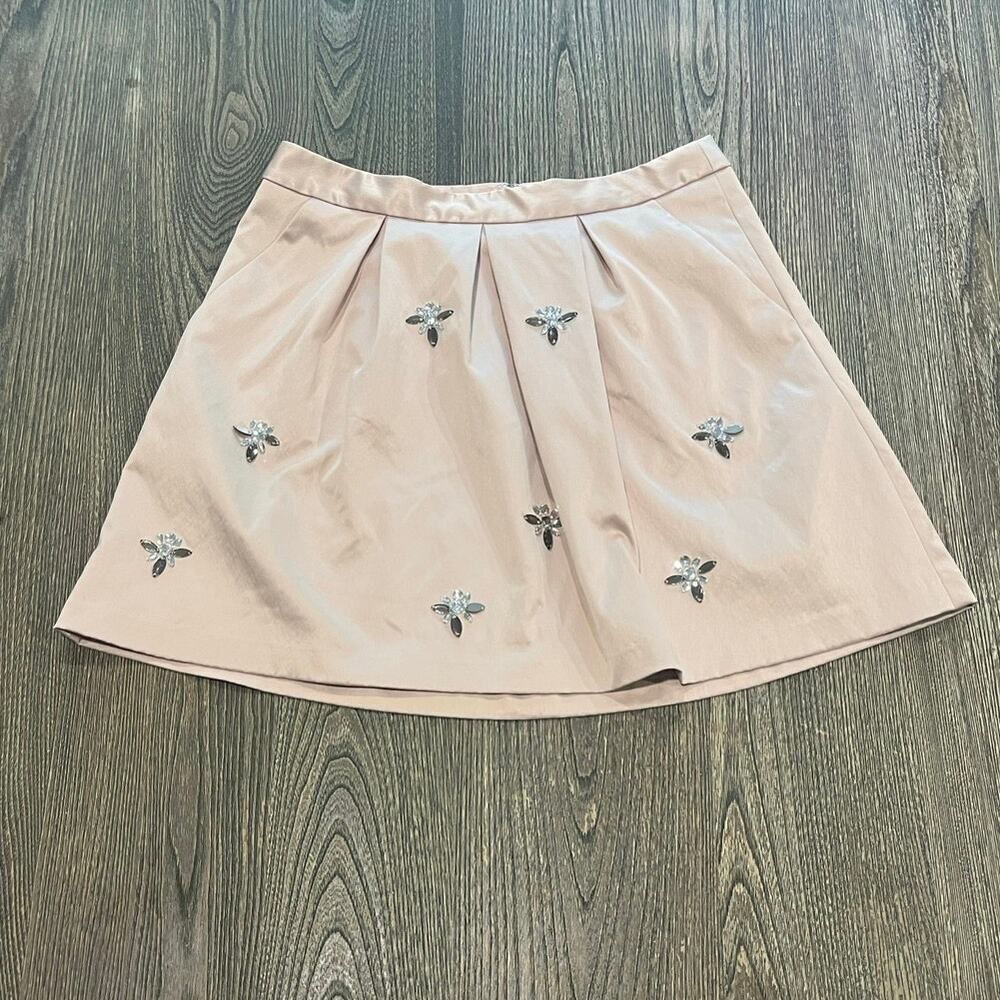 The Limited Womens Faux Silk Lined Mini Skirt Pleated Rhinestone Pink Size S